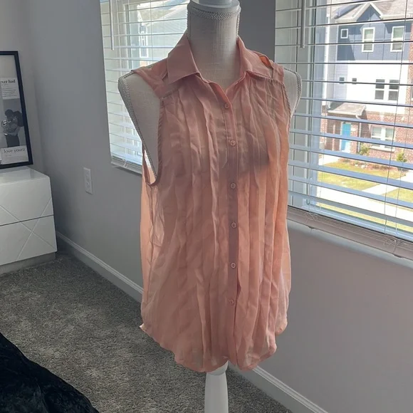Peach chiffon high low cut out back top - Picture 5 of 10